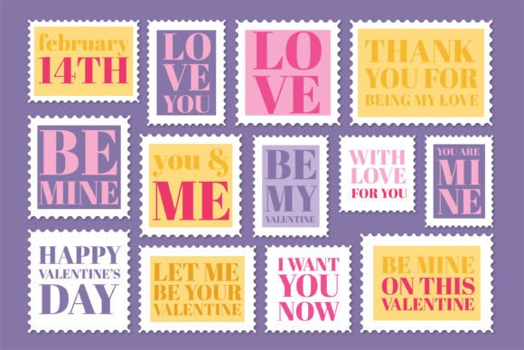 Download Valentine's Day Typographic Post Stamps - Valentine Collection